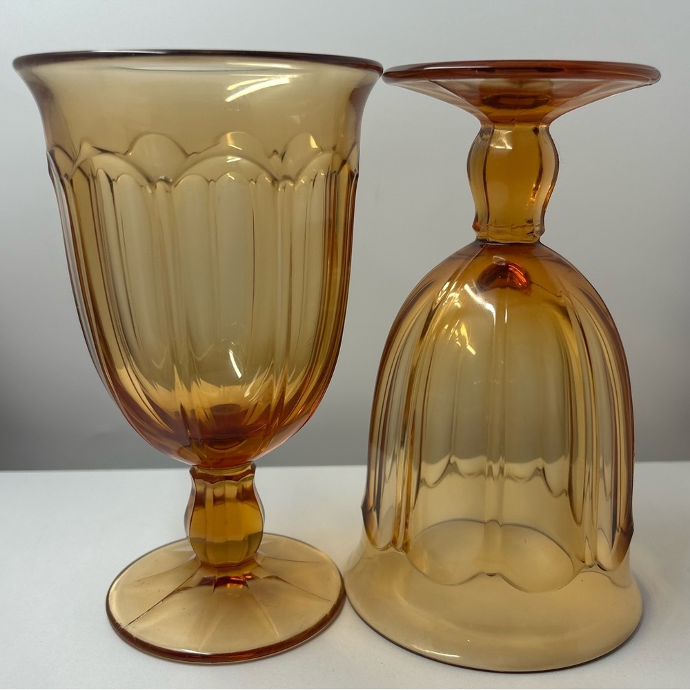 Vintage Noritake Provincial Amber Glass Ice Tea Goblets - Set of 2